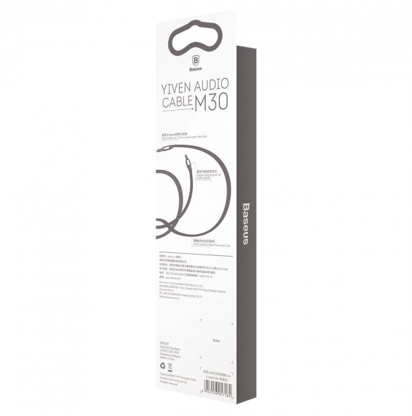Baseus Yiven M30 stereo AUX 3,5 mm ljudkabel hane minijack 1m silver-svart (CAM30-BS1)