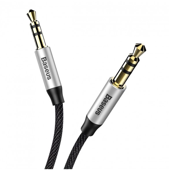 Baseus Yiven M30 stereo AUX 3,5 mm ljudkabel hane minijack 1m silver-svart (CAM30-BS1)