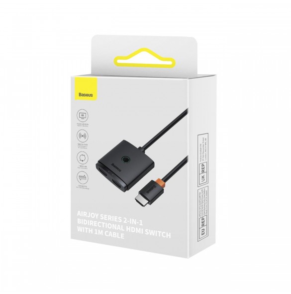 Baseus AirJoy 2in1 4K 60Hz dubbelriktad HDMI-adapter med inbyggd 1m kabel - svart