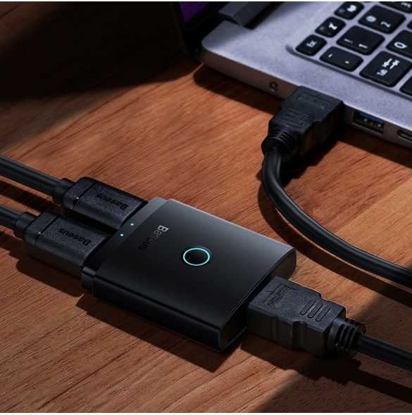Baseus AirJoy 2in1 4K 60Hz dubbelriktad HDMI-adapter med inbyggd 1m kabel - svart