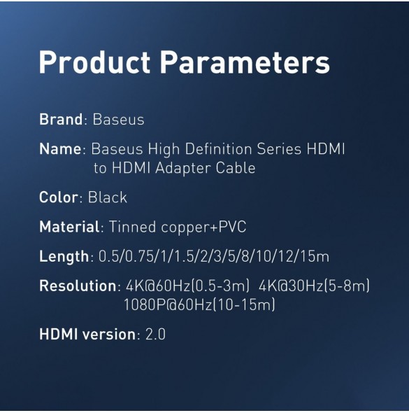 Baseus-kabel HDMI 2.0 0.75m svart (WKGQ030201)