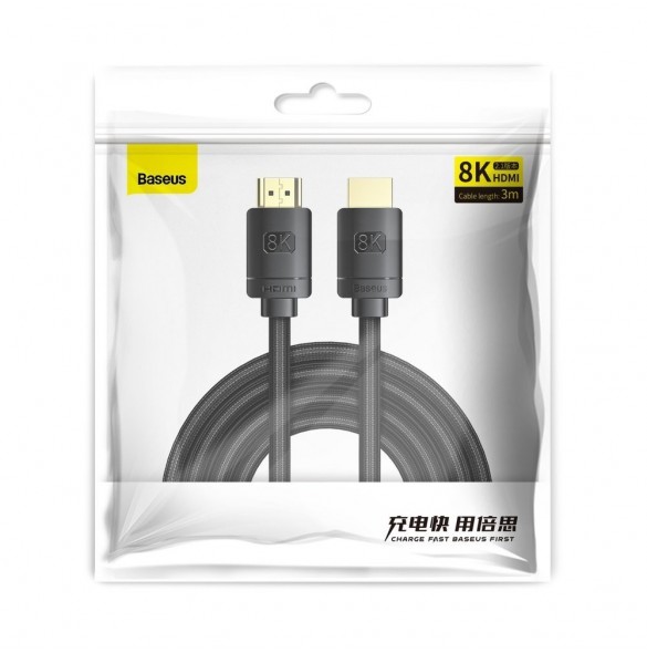 Baseus HDMI 2.1-kabel 8K 60 Hz 48 Gbps / 4K 120 Hz / 2K 144 Hz 3D eARC QMS Dynamic HDR VRR ALLM 3 m svart (CAKGQ-L01)