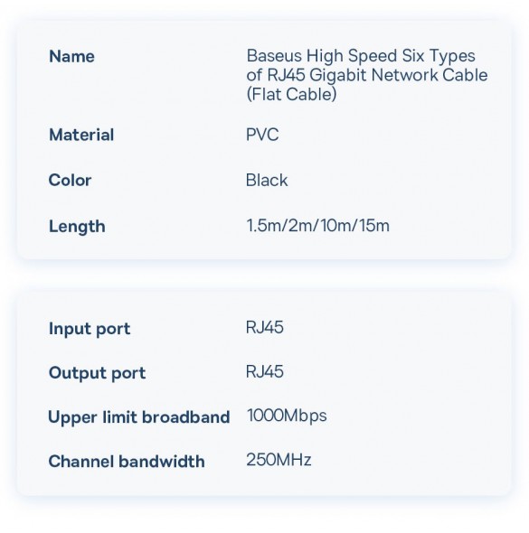 Baseus höghastighet Sex typer av RJ45 Gigabit nätverkskabel (platt kabel)15m Svart