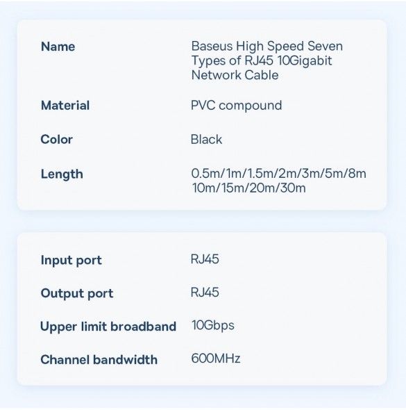 Baseus Speed Seven nätverkskabel RJ45 10Gbps 0,5m svart (WKJS010001)