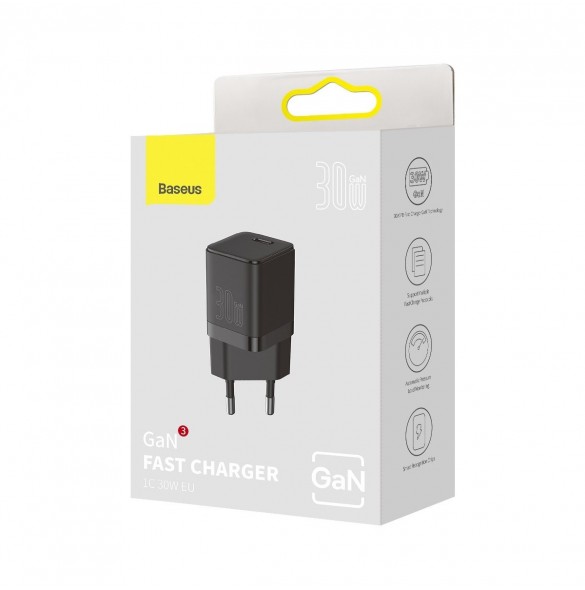 Baseus GaN3 snabbladdare 30W svart (CCGN010101)