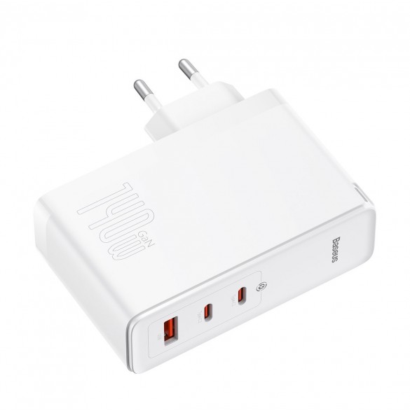 Baseus GaN5 Pro snabbladdare 2xUSB-C+USB 140W EU vit (CCGP100202)
