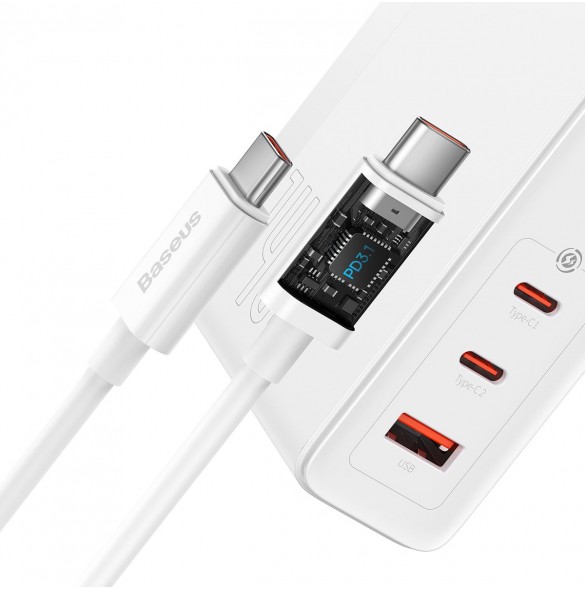 Baseus GaN5 Pro snabbladdare 2xUSB-C+USB 140W EU vit (CCGP100202)