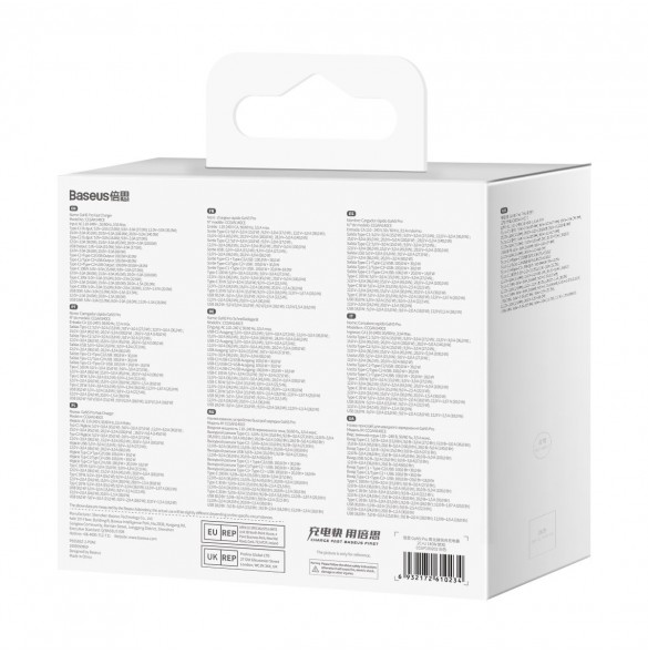 Baseus GaN5 Pro snabbladdare 2xUSB-C+USB 140W EU vit (CCGP100202)