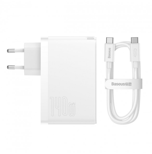 Baseus GaN5 Pro snabbladdare 2xUSB-C+USB 140W EU vit (CCGP100202)