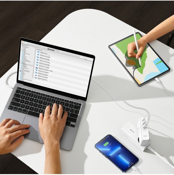 Baseus GaN5 Pro snabbladdare 2xUSB-C+USB 140W EU vit (CCGP100202)