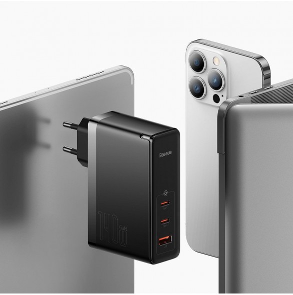 Baseus GaN5 Pro snabbladdare 2xUSB-C+USB 140W EU vit (CCGP100202)