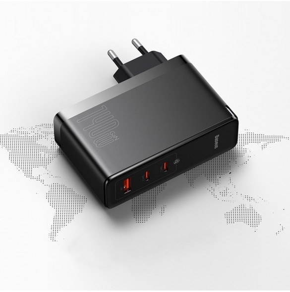 Baseus GaN5 Pro snabbladdare 2xUSB-C+USB 140W EU vit (CCGP100202)