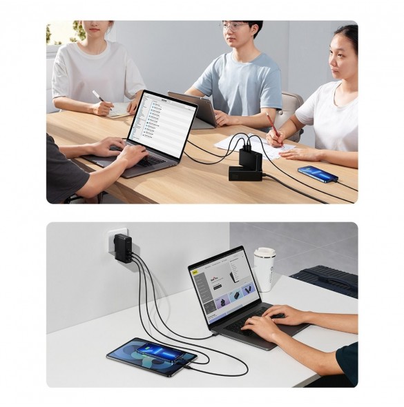 Baseus GaN5 Pro snabbladdare 2xUSB-C+USB 140W EU vit (CCGP100202)