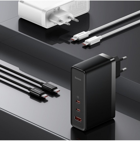 Baseus GaN5 Pro snabbladdare 2xUSB-C+USB 140W EU vit (CCGP100202)