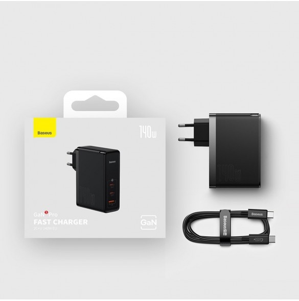 Baseus GaN5 Pro snabbladdare 2xUSB-C+USB 140W EU vit (CCGP100202)