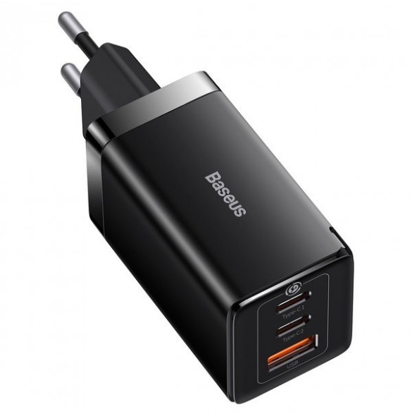 GaN 2xUSB C 1xUSB 65W snabbladdare Baseus GaN5 Pro + USB C - USB C 100W kabel - svart