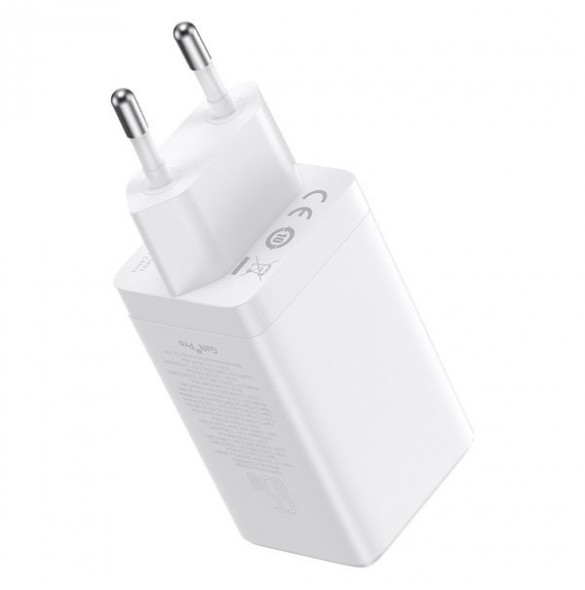 GaN 2xUSB C 1xUSB 65W snabbladdare Baseus GaN5 Pro + USB C - USB C 100W kabel - vit