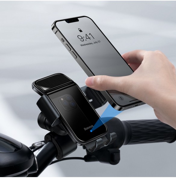 Baseus elcykel smartphonehållare med inbyggd solpanel 150mAh svart (SUZG010001)