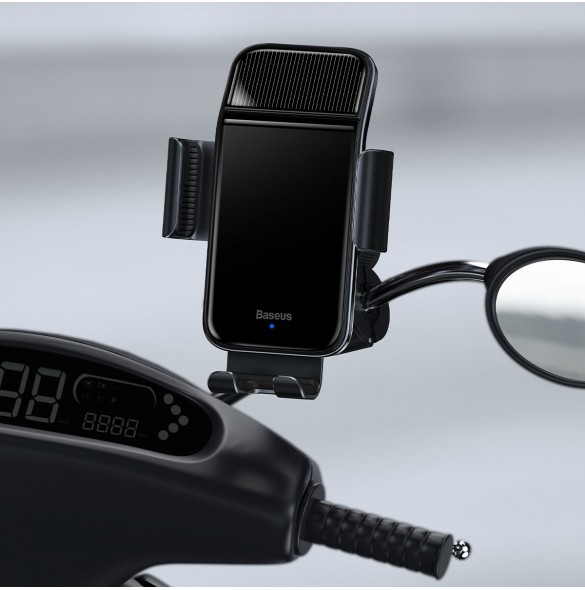Baseus elcykel smartphonehållare med inbyggd solpanel 150mAh svart (SUZG010001)