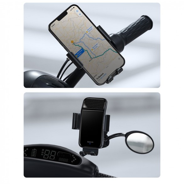 Baseus elcykel smartphonehållare med inbyggd solpanel 150mAh svart (SUZG010001)