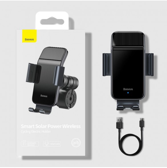 Baseus elcykel smartphonehållare med inbyggd solpanel 150mAh svart (SUZG010001)