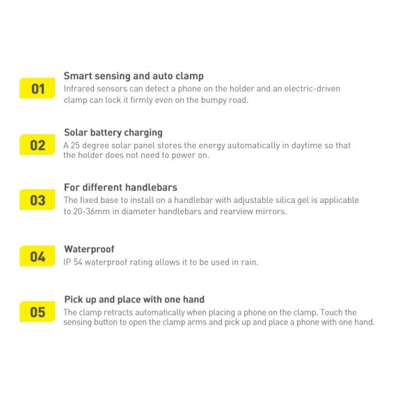 Baseus elcykel smartphonehållare med inbyggd solpanel 150mAh svart (SUZG010001)