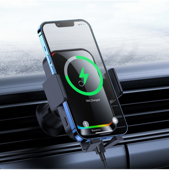 Baseus Halo telefonhållare med 15W induktiv laddare för galler - svart