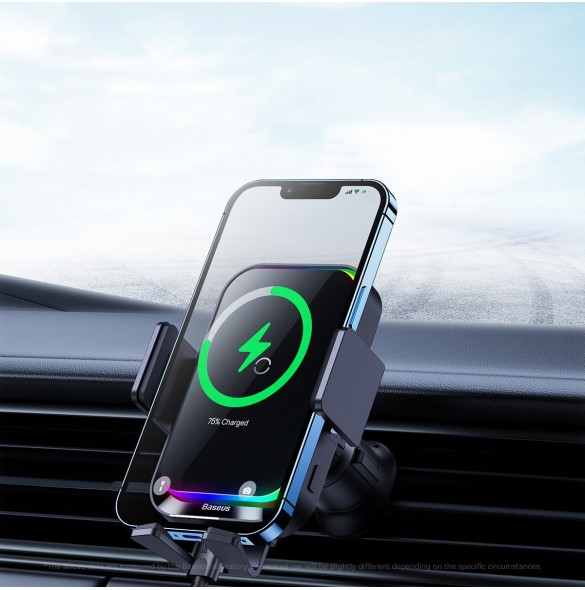 Baseus Halo telefonhållare med 15W induktiv laddare för galler - svart