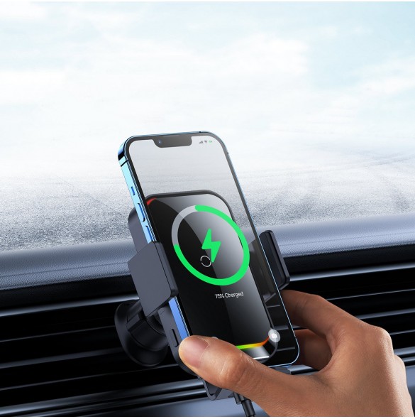 Baseus Halo telefonhållare med 15W induktiv laddare för galler - svart