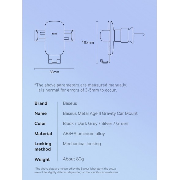 Baseus Metal Age II gravitationell biltelefonhållare för ventilationsgaller svart (SUJS000001)