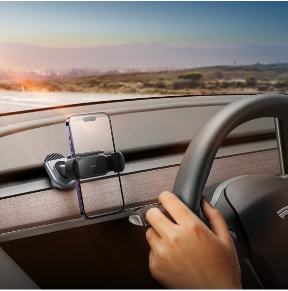 Elbilshållare med solpanel till Tesla Model 3 / Y Baseus T-Space - svart