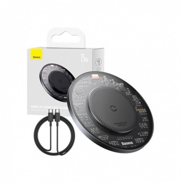 Baseus BS-W530 15W induktionsladdare + USB C-kabel - USB C 24W 1m - svart