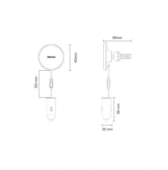 Baseus CW01 MagSafe 15W USB 25W induktiv billaddare - svart