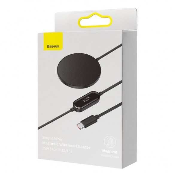 Baseus Simple Mini2 15W magnetisk Qi trådlös laddare kompatibel med MagSafe Black (CCJJ010001)