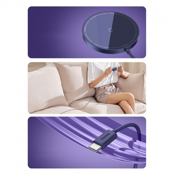 Baseus Simple Mini3 magnetladdare MagSafe Qi 15W lila
