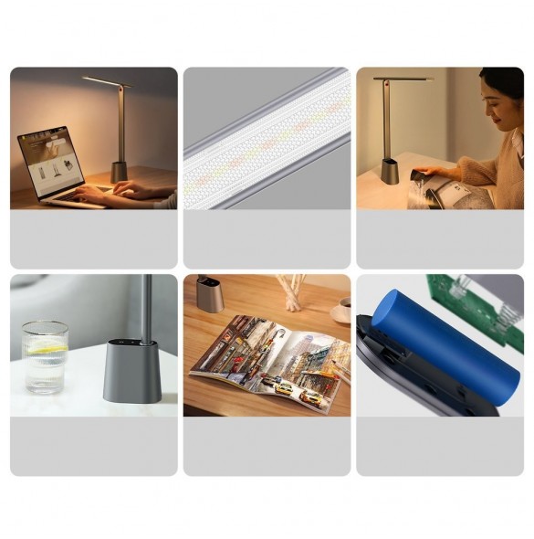 Baseus Smart Eye trådlös LED-bordslampa med batteri 2200 mAh grå (DGZG-0G)