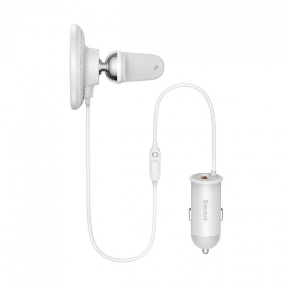 Baseus trådlös billaddare med MagSafe 15W hållare för luftventil + USB-A 25W vit (CW01)