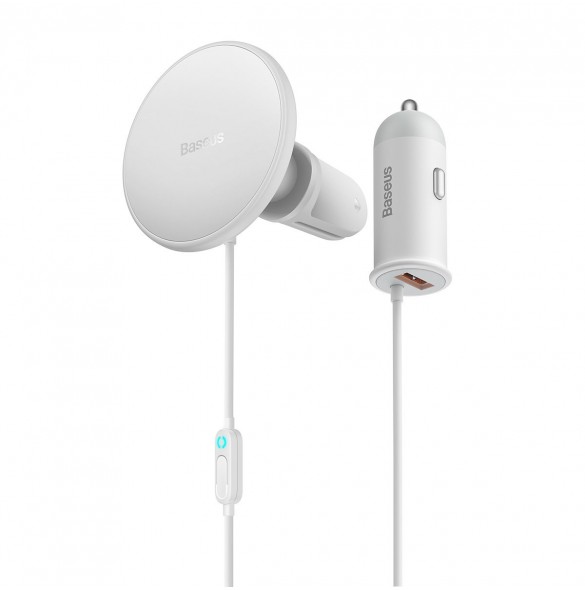 Baseus trådlös billaddare med MagSafe 15W hållare för luftventil + USB-A 25W vit (CW01)