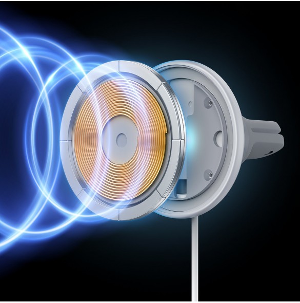 Baseus trådlös billaddare med MagSafe 15W hållare för luftventil + USB-A 25W vit (CW01)