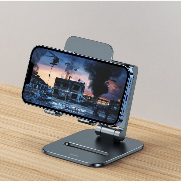 Baseus Desktop Biaxial Vikbart metallställ för smartphone/ställ grått (LUSZ000013)