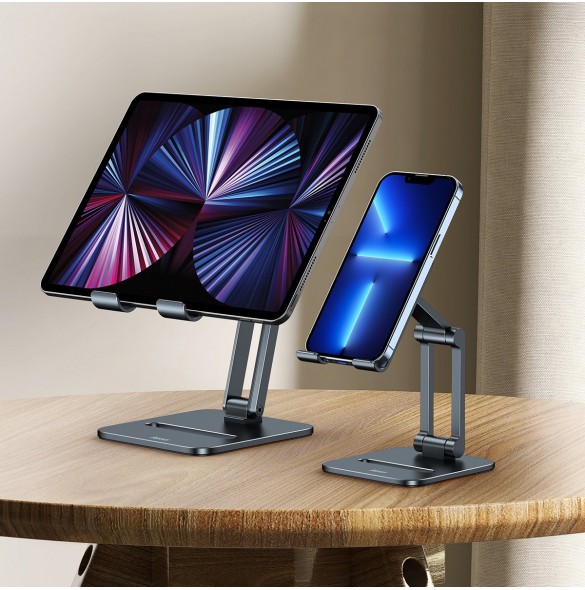 Baseus Desktop Biaxial Vikbart metallställ för smartphone/ställ grått (LUSZ000013)