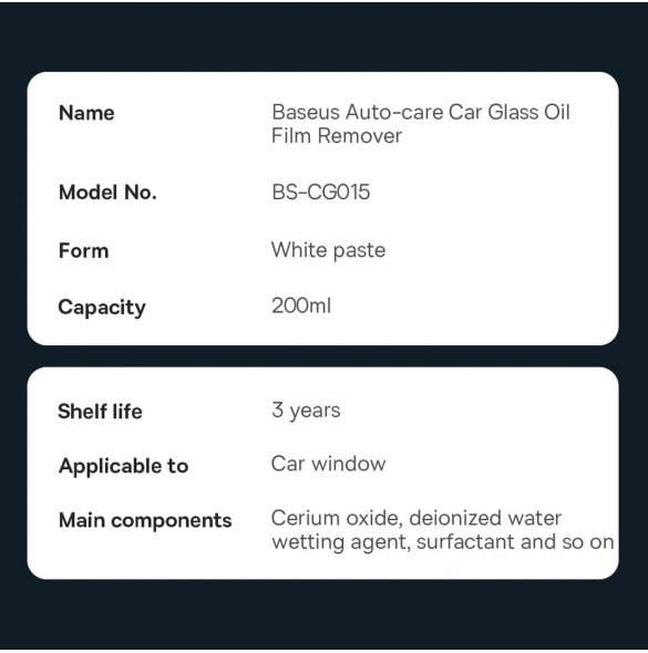 Baseus Auto-care lotion för att ta bort feta ränder från windows 200ml (CRYH020002)