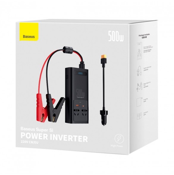 Baseus bilströmväxelriktare 150W 12V / 500W 220V (EU- och CN-kontakt) svart (CGNB000101)
