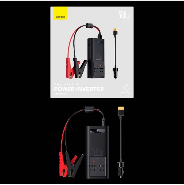 Baseus bilströmväxelriktare 150W 12V / 500W 220V (EU- och CN-kontakt) svart (CGNB000101)