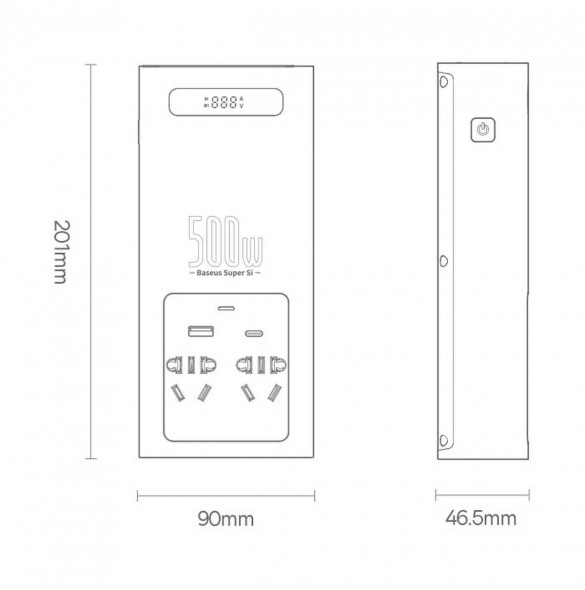 Baseus bilströmväxelriktare 150W 12V / 500W 220V (EU- och CN-kontakt) svart (CGNB000101)