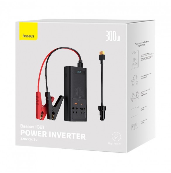 Baseus IGBT Car Inverter Inverter 300W 220V (CN / EU-kontakt) Svart (CGNB010101)