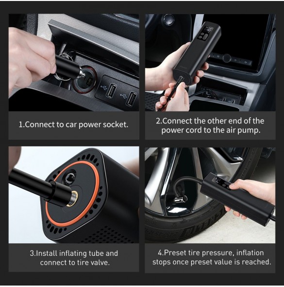 Baseus Mini Car Air Kompressor Cigarettändaruttag Svart (CRCQ000001)