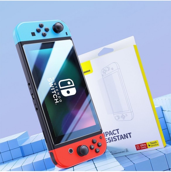 Set med 2x Baseus Crystal härdat glas för Nintendo Switch 2019 + monteringssats - transparent