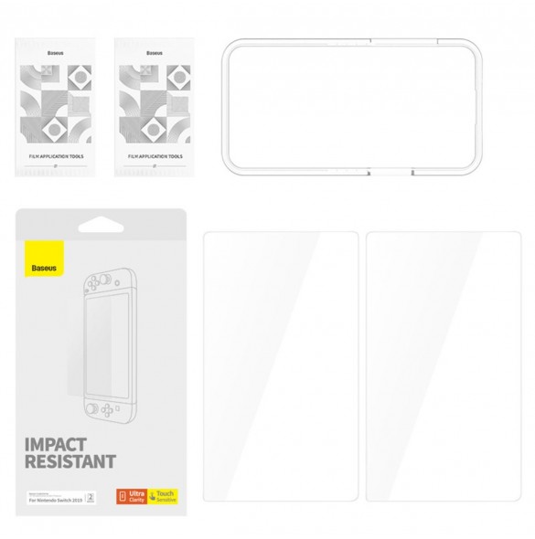 Set med 2x Baseus Crystal härdat glas för Nintendo Switch 2019 + monteringssats - transparent