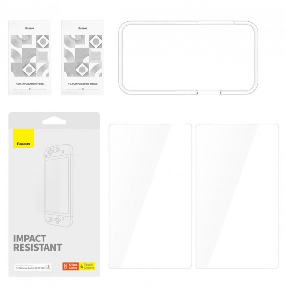 Set med 2x Baseus Crystal härdat glas för Nintendo Switch OLED 2021 + monteringssats - transparent
